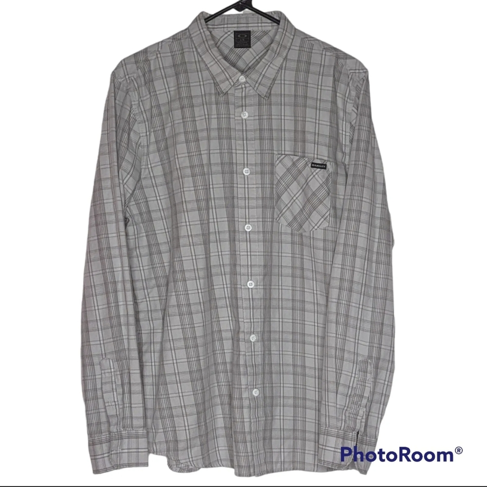 Oakley Shirt Mens Sz L Gray Button Up Long Sleeve Chest Pocket Dress Shirt - Picture 11 of 11